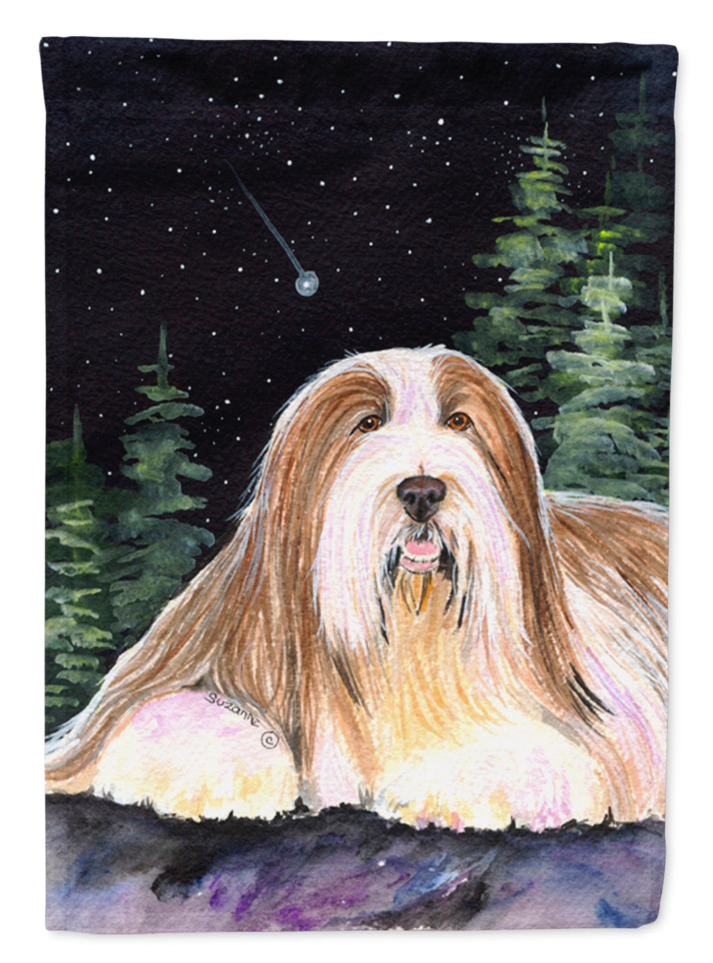 Starry Night Bearded Collie House Flag 28x40 Porch Sleeve Pole Decorative Outside Yard Banner Artwork Wall Hanging, Polyester