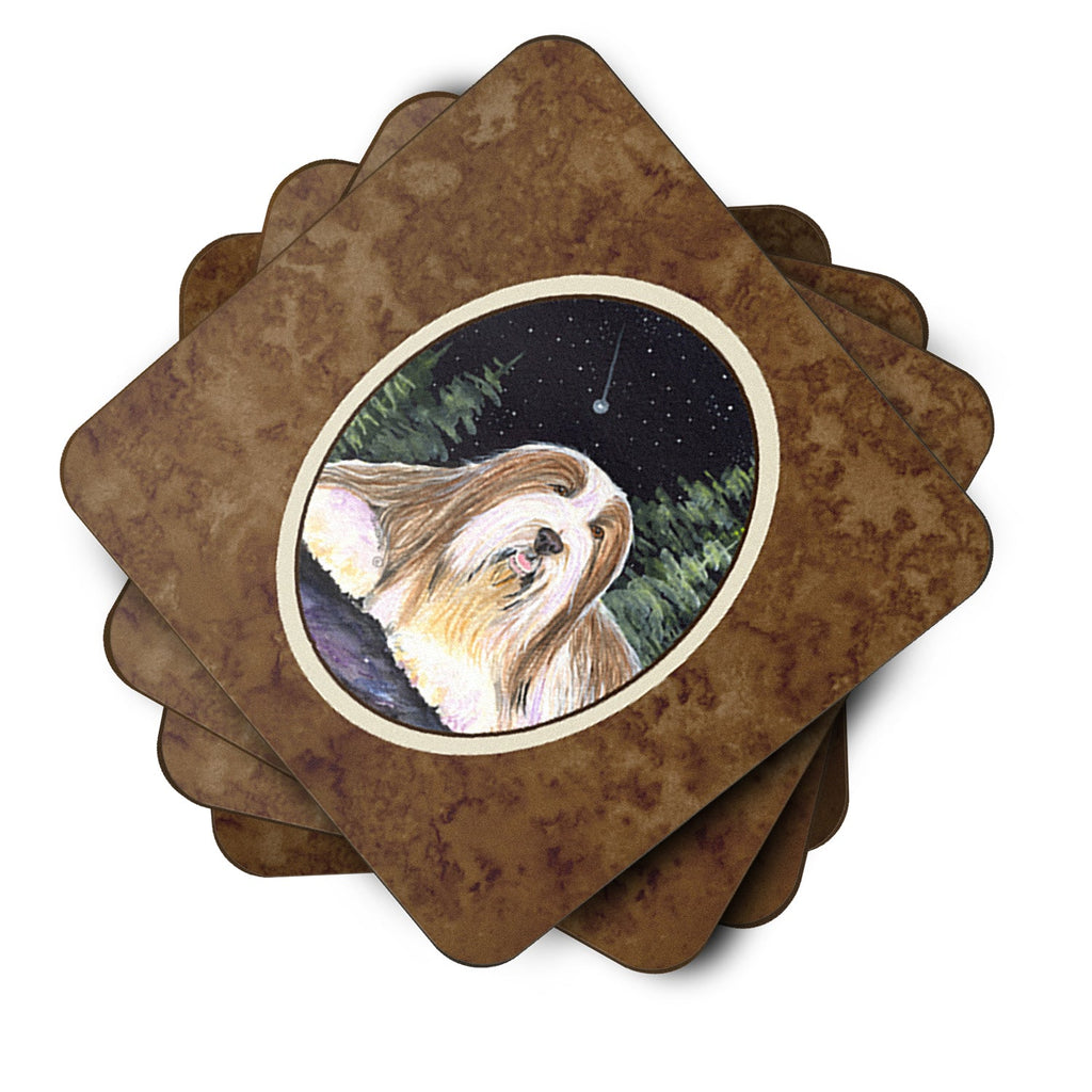 Starry Night Bearded Collie Foam Coasters Set of 4 Cup Coasters for Indoor Outdoor, Tabletop Protection, Anti Slip, Mouse pad Material