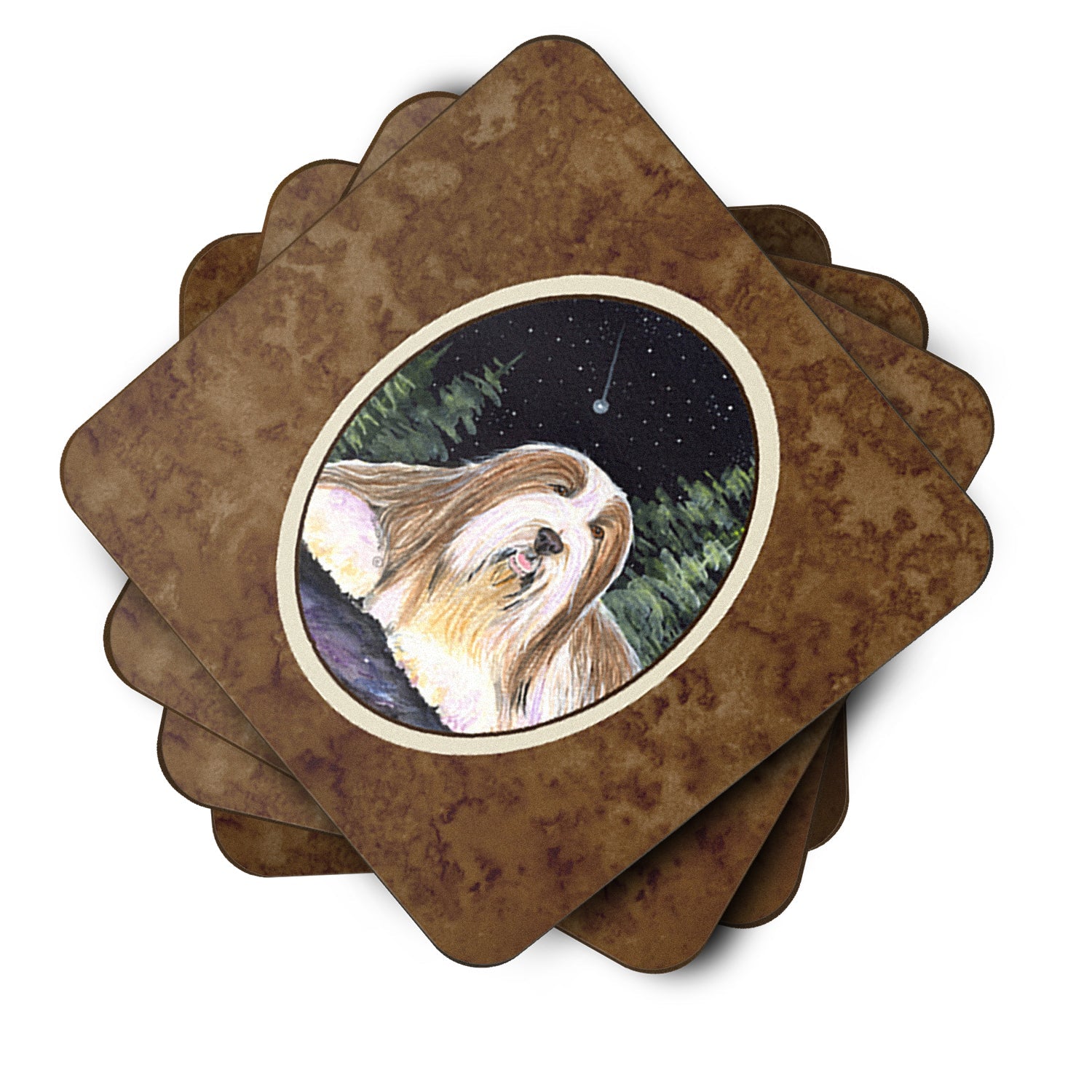 Starry Night Bearded Collie Foam Coasters Set of 4 Cup Coasters for Indoor Outdoor, Tabletop Protection, Anti Slip, Mouse pad Material