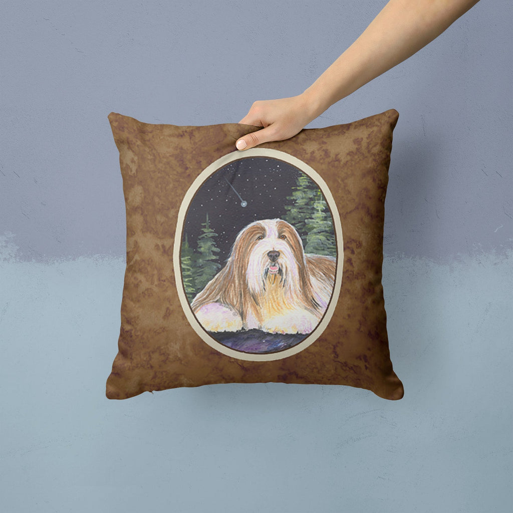 Starry Night Bearded Collie Decorative Throw Pillow 14x14 Indoor Outdoor Accent Cushion, Fabric Cover with Insert for Sofa, Bed, Porch & Living Room