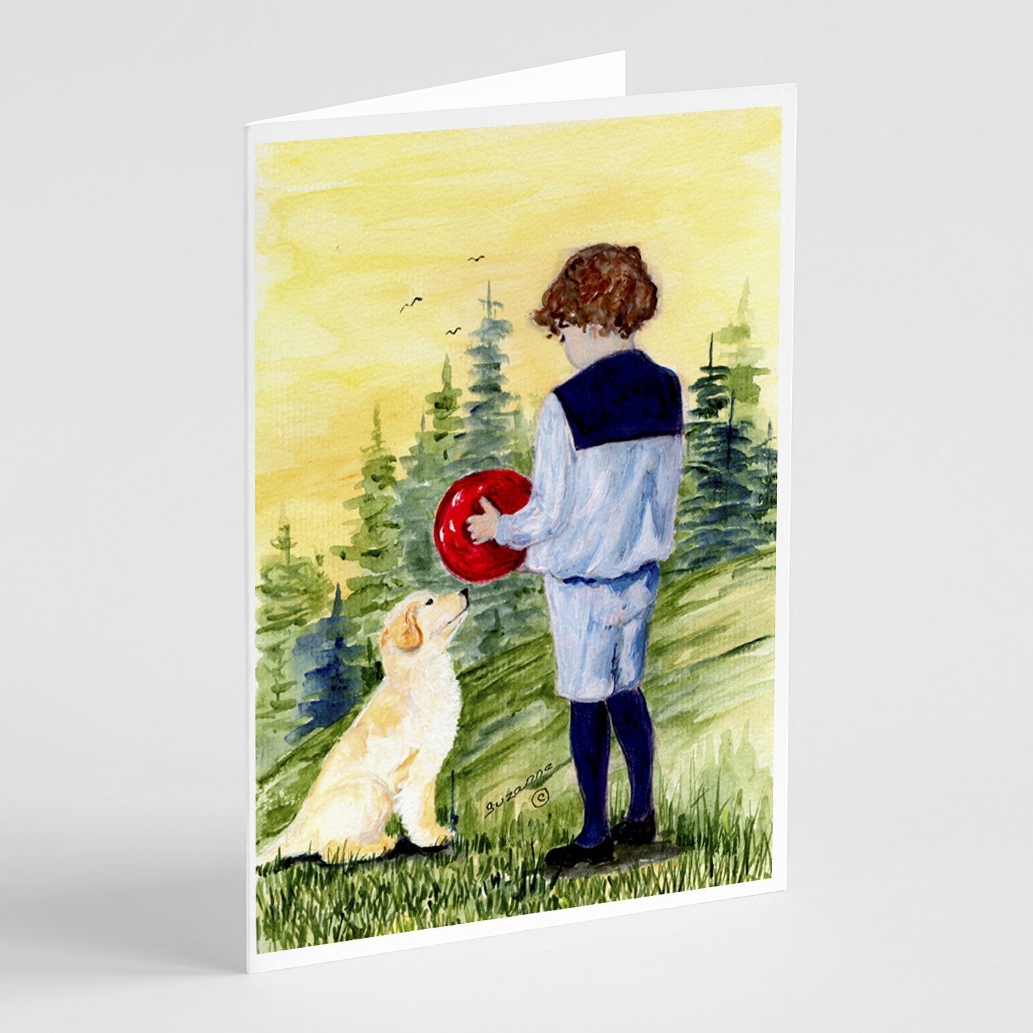 Little Boy with his Golden Retriever Greeting Cards Pack of 8 Blank Cards with Envelopes Whimsical A7 Size 5x7