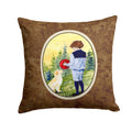 Little Boy with his Golden Retriever Decorative Throw Pillow 14x14 Indoor Outdoor Accent Cushion, Fabric Cover with Insert for Sofa, Bed, Porch & Living Room