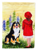 Little Girl with her Bernese Mountain Dog House Flag 28x40 Porch Sleeve Pole Decorative Outside Yard Banner Artwork Wall Hanging, Polyester