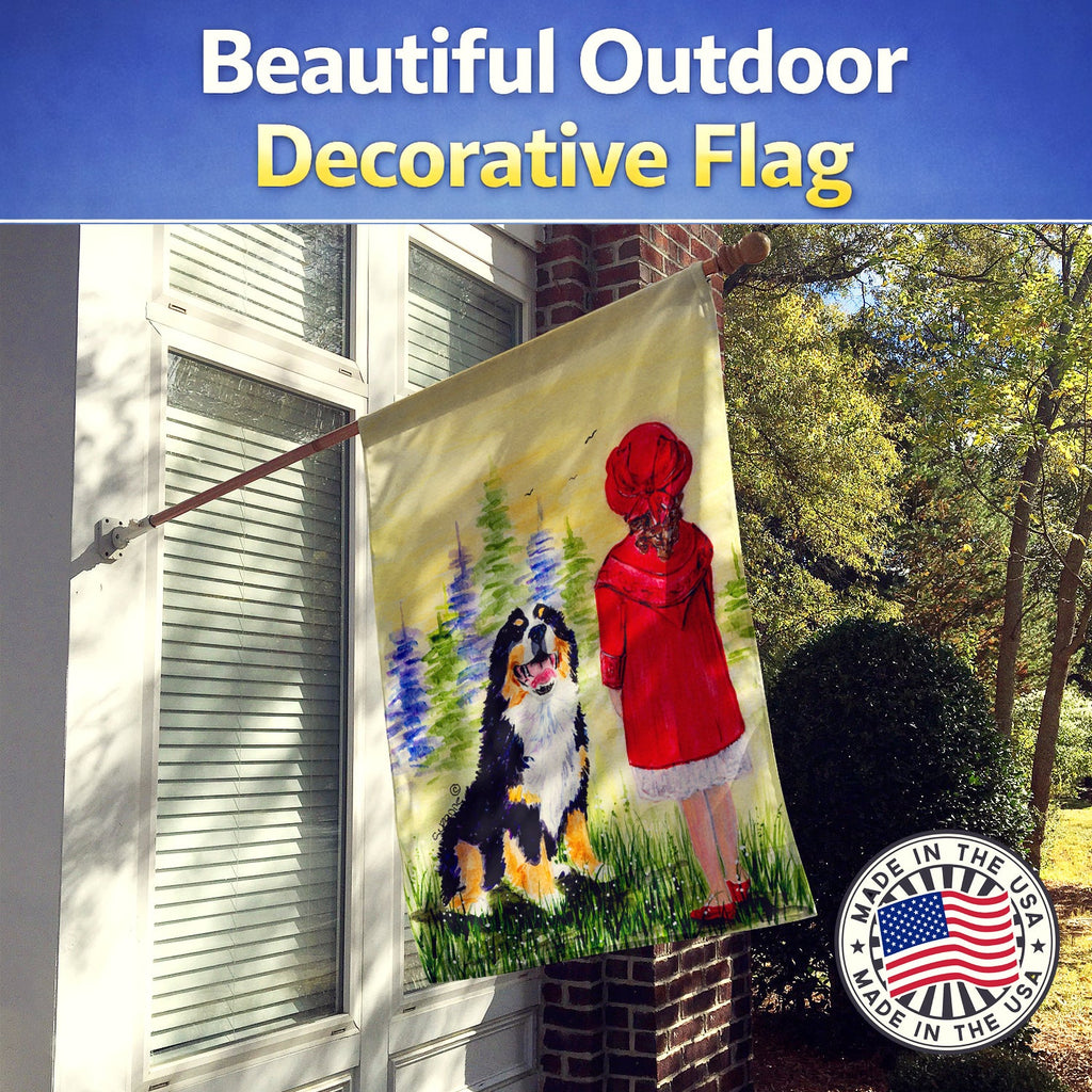 Little Girl with her Bernese Mountain Dog House Flag 28x40 Porch Sleeve Pole Decorative Outside Yard Banner Artwork Wall Hanging, Polyester