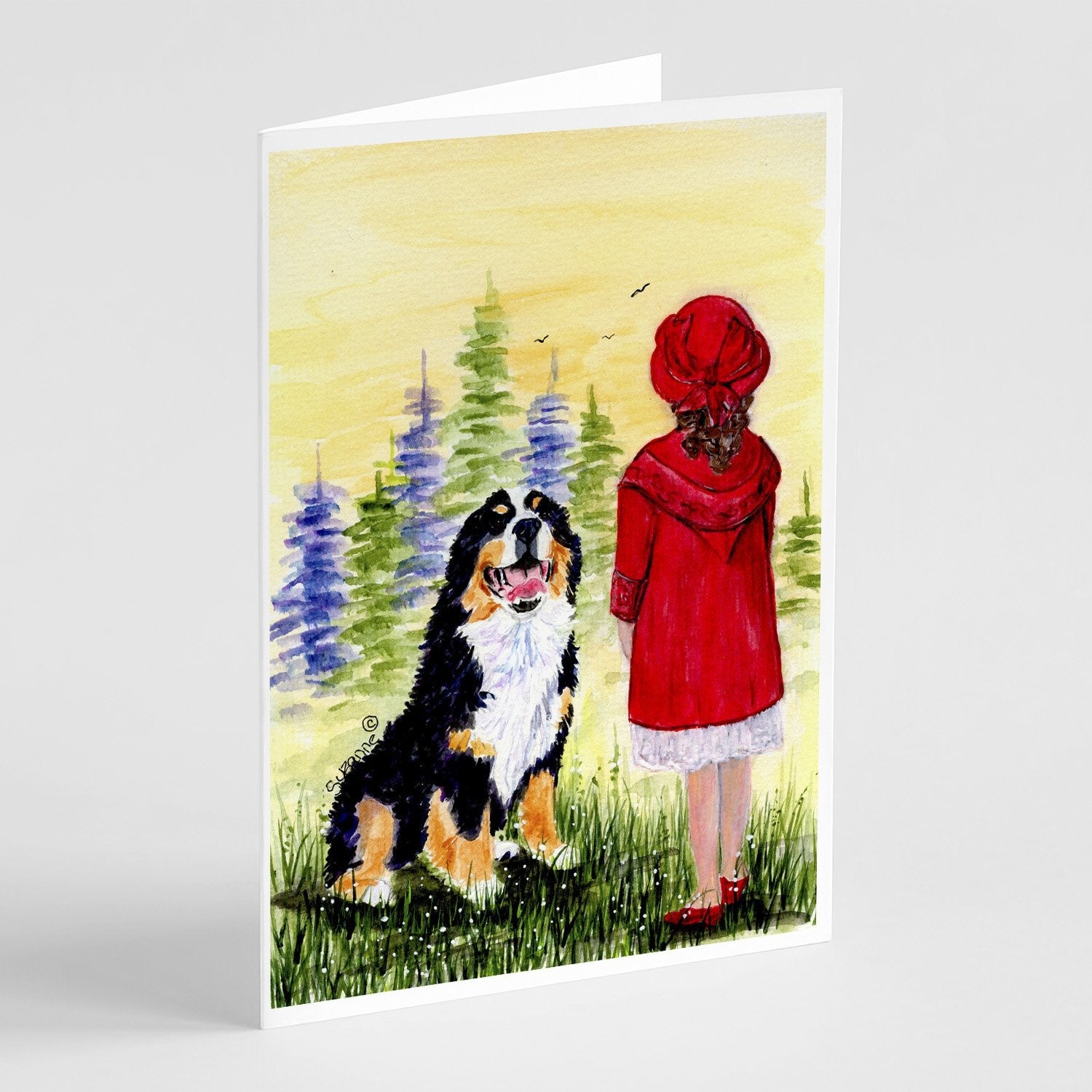 Little Girl with her Bernese Mountain Dog Greeting Cards Pack of 8 Blank Cards with Envelopes Whimsical A7 Size 5x7