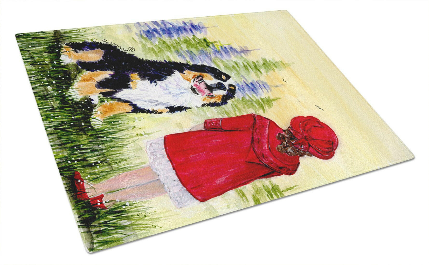 Little Girl with her Bernese Mountain Dog Cutting Board Tempered Glass Kitchen Cutting Surface, Heat Resistant Chopping, Non-Slip Feet, Food Prep & Serving