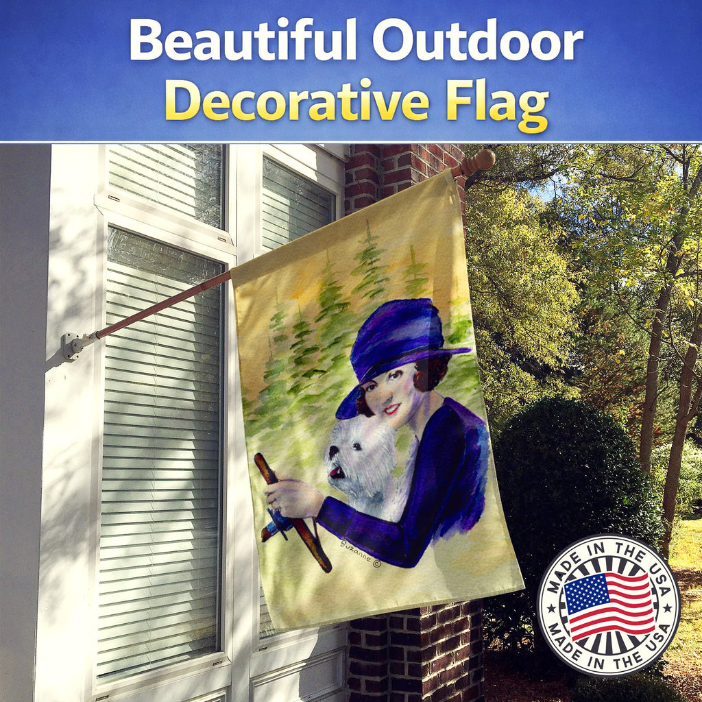 Woman driving with her Westie House Flag 28x40 Porch Sleeve Pole Decorative Outside Yard Banner Artwork Wall Hanging, Polyester