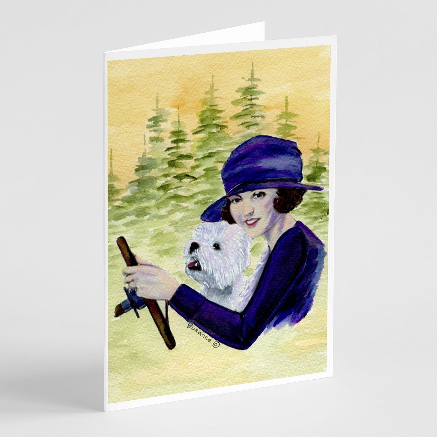 Woman driving with her Westie Greeting Cards Pack of 8 Blank Cards with Envelopes Whimsical A7 Size 5x7