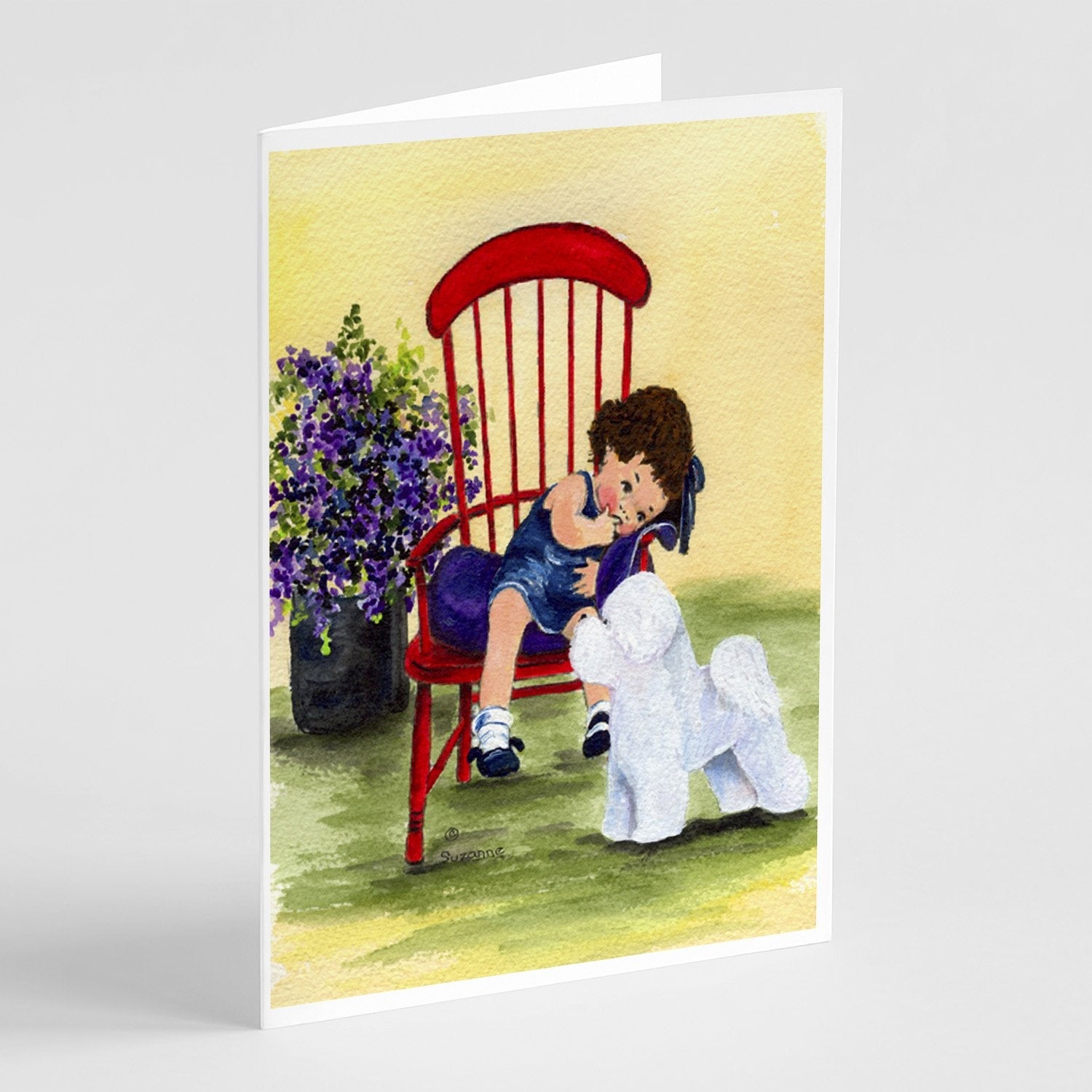 Little Girl with her Bichon Frise Greeting Cards Pack of 8 Blank Cards with Envelopes Whimsical A7 Size 5x7