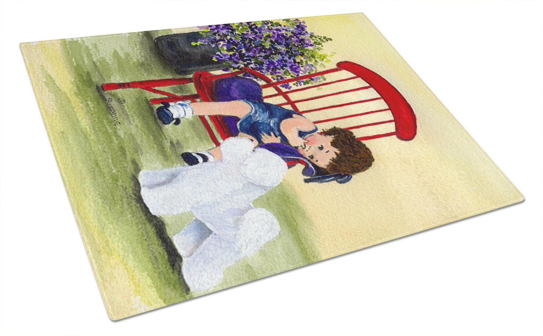 Little Girl with her Bichon Frise Cutting Board Tempered Glass Kitchen Cutting Surface, Heat Resistant Chopping, Non-Slip Feet, Food Prep & Serving