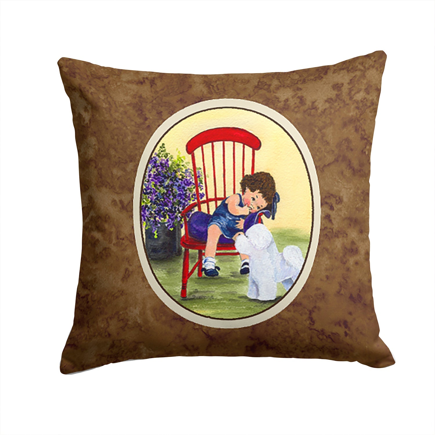 Little Girl with her Bichon Frise Decorative Throw Pillow 14x14 Indoor Outdoor Accent Cushion, Fabric Cover with Insert for Sofa, Bed, Porch & Living Room