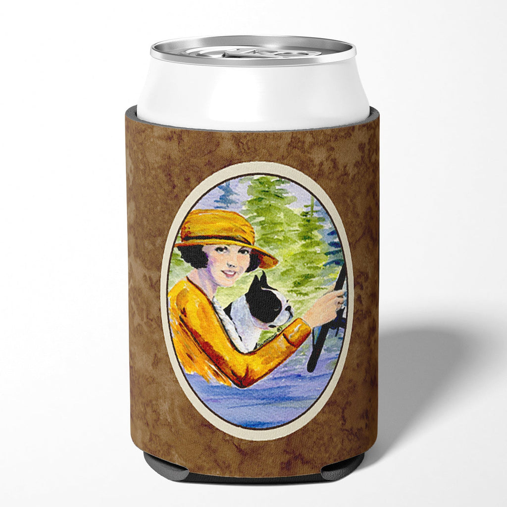 Woman driving with her Boston Terrier Can or Bottle Hugger Cooler Sleeve for Standard 12 oz Cans, Insulated Foam Beer & Soda Can Hugger Reusable