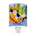 Woman driving with her Boston Terrier Ceramic Night Light Compact, UL-Certified, Ideal for Bedroom, Bathroom, Nursery, Hallway, Kitchen, 6x4x3, Multicolor