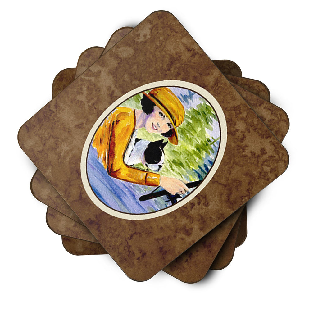 Woman driving with her Boston Terrier Foam Coasters Set of 4 Cup Coasters for Indoor Outdoor, Tabletop Protection, Anti Slip, Mouse pad Material
