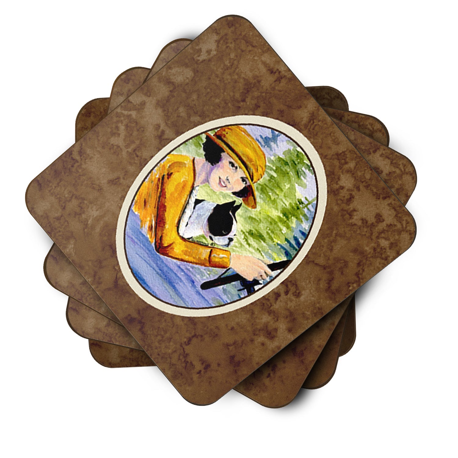Woman driving with her Boston Terrier Foam Coasters Set of 4 Cup Coasters for Indoor Outdoor, Tabletop Protection, Anti Slip, Mouse pad Material