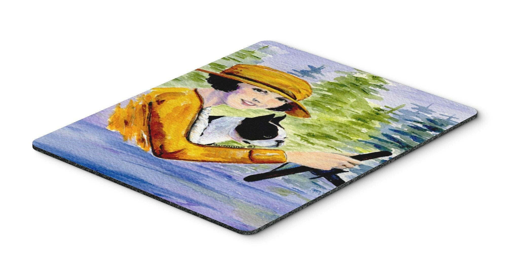 Woman driving with her Boston Terrier Mouse Pad, Heat Resistant Trivet Hot Pad , Non Slip Rubber Desk Mat, Kitchen Counter Protector, Home Office Decor Gift