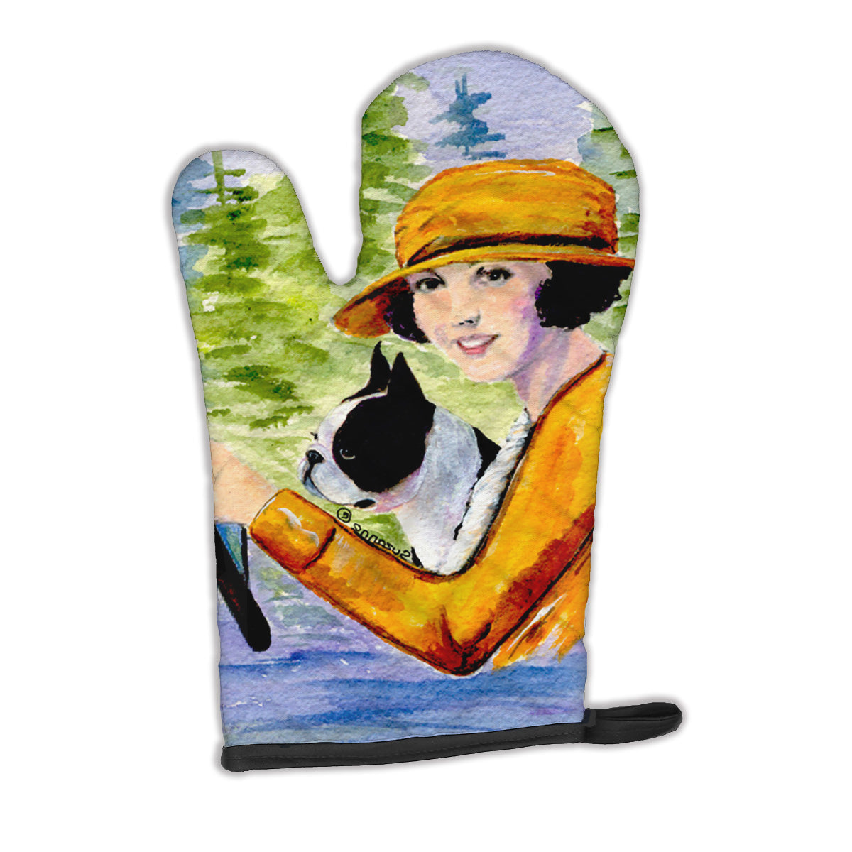Woman driving with her Boston Terrier Oven Mitt Heat Resistant Thick Oven Mitt for Hot Pans and Oven, Kitchen Mitt Protect Hands, Cooking Baking Glove