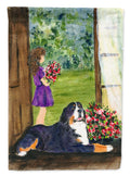 Little Girl with her Bernese Mountain Dog House Flag 28x40 Porch Sleeve Pole Decorative Outside Yard Banner Artwork Wall Hanging, Polyester