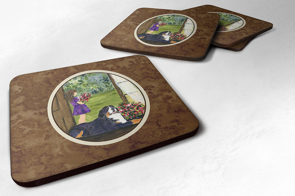 Little Girl with her Bernese Mountain Dog Foam Coasters Set of 4 Cup Coasters for Indoor Outdoor, Tabletop Protection, Anti Slip, Mouse pad Material