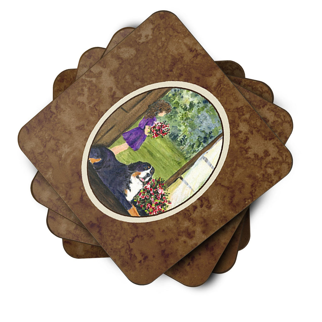 Little Girl with her Bernese Mountain Dog Foam Coasters Set of 4 Cup Coasters for Indoor Outdoor, Tabletop Protection, Anti Slip, Mouse pad Material