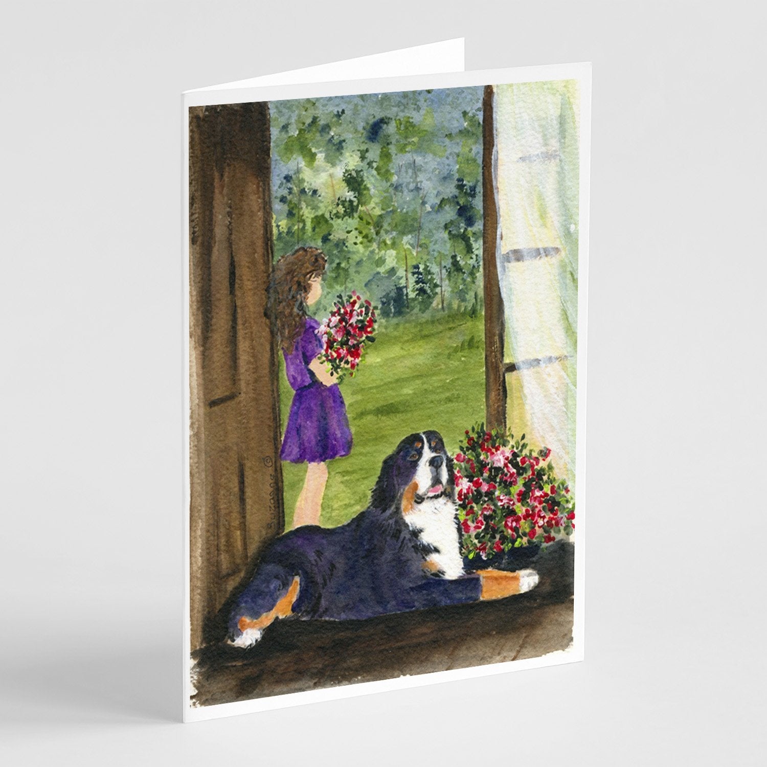 Little Girl with her Bernese Mountain Dog Greeting Cards Pack of 8 Blank Cards with Envelopes Whimsical A7 Size 5x7