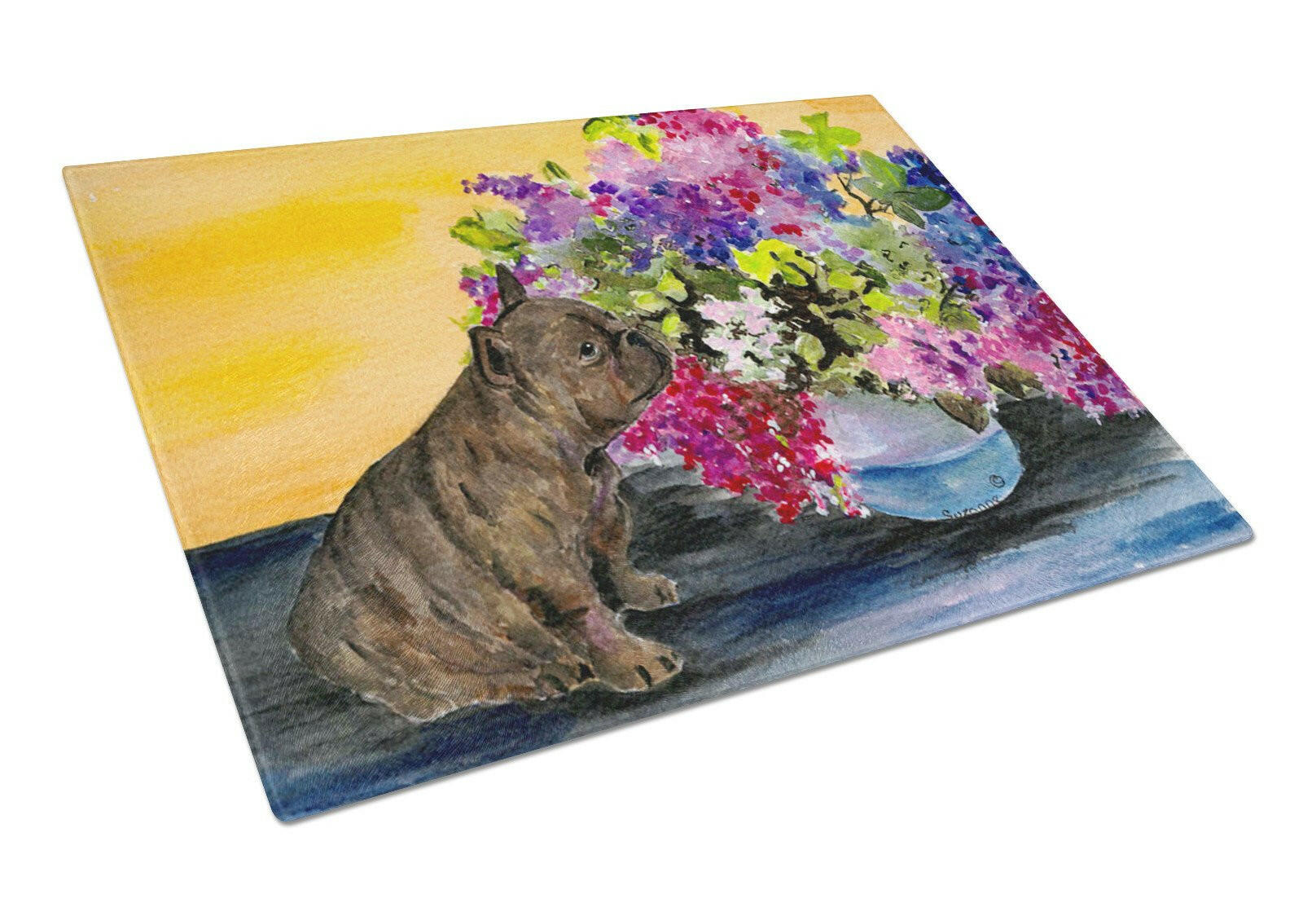 French Bulldog Cutting Board Tempered Glass Kitchen Cutting Surface, Heat Resistant Chopping, Non-Slip Feet, Food Prep & Serving