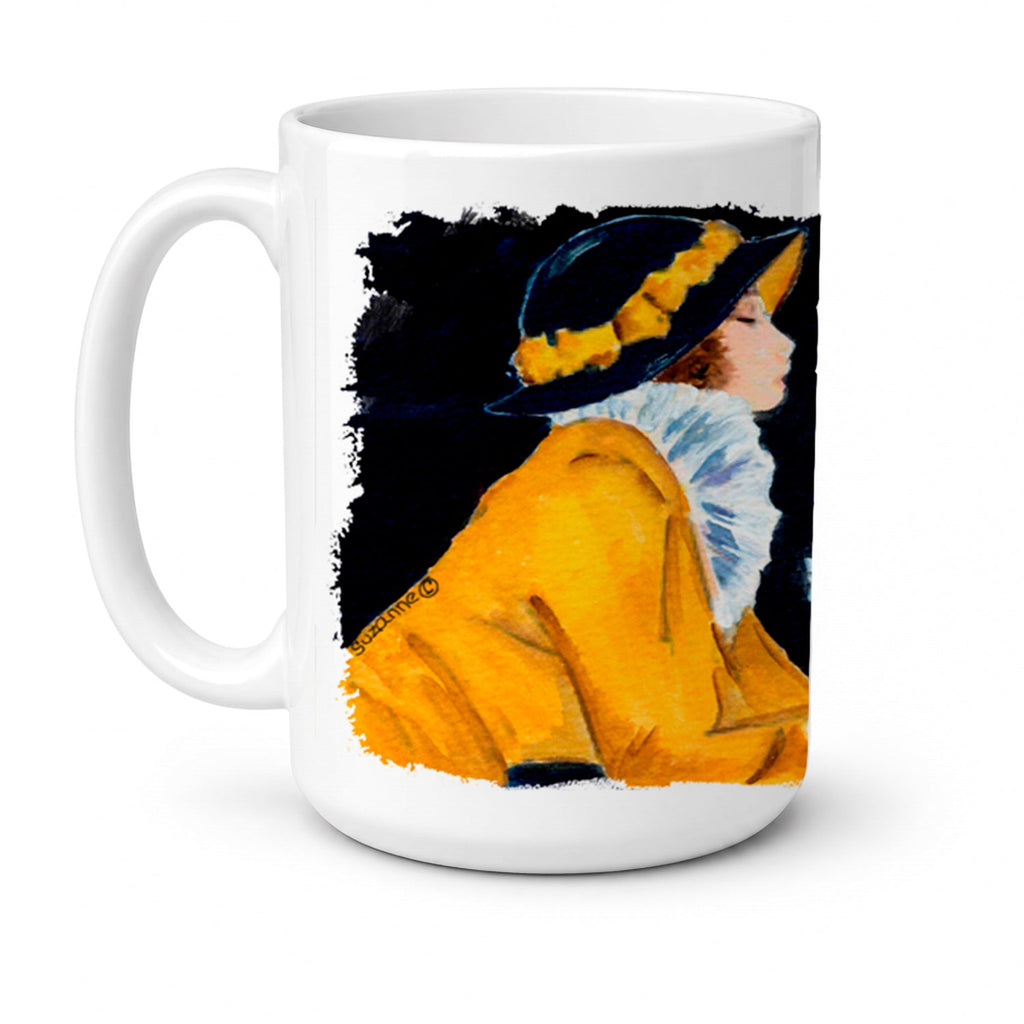 Lady with her Maltese Ceramic Coffee Mug 15 oz Decorative Large C Handle Mug Cup for Tea, Cocoa Hot Chocolate