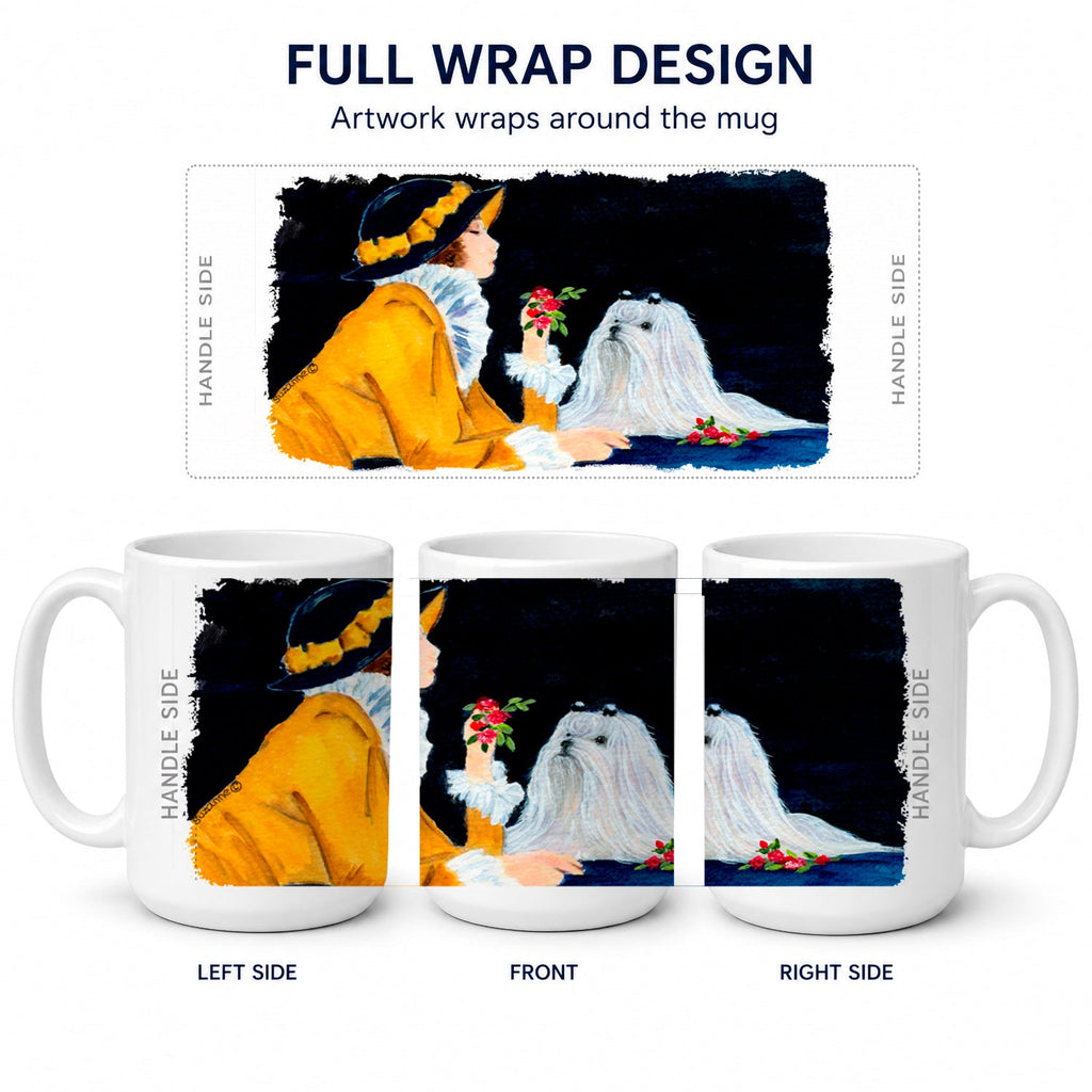 Lady with her Maltese Ceramic Coffee Mug 15 oz Decorative Large C Handle Mug Cup for Tea, Cocoa Hot Chocolate
