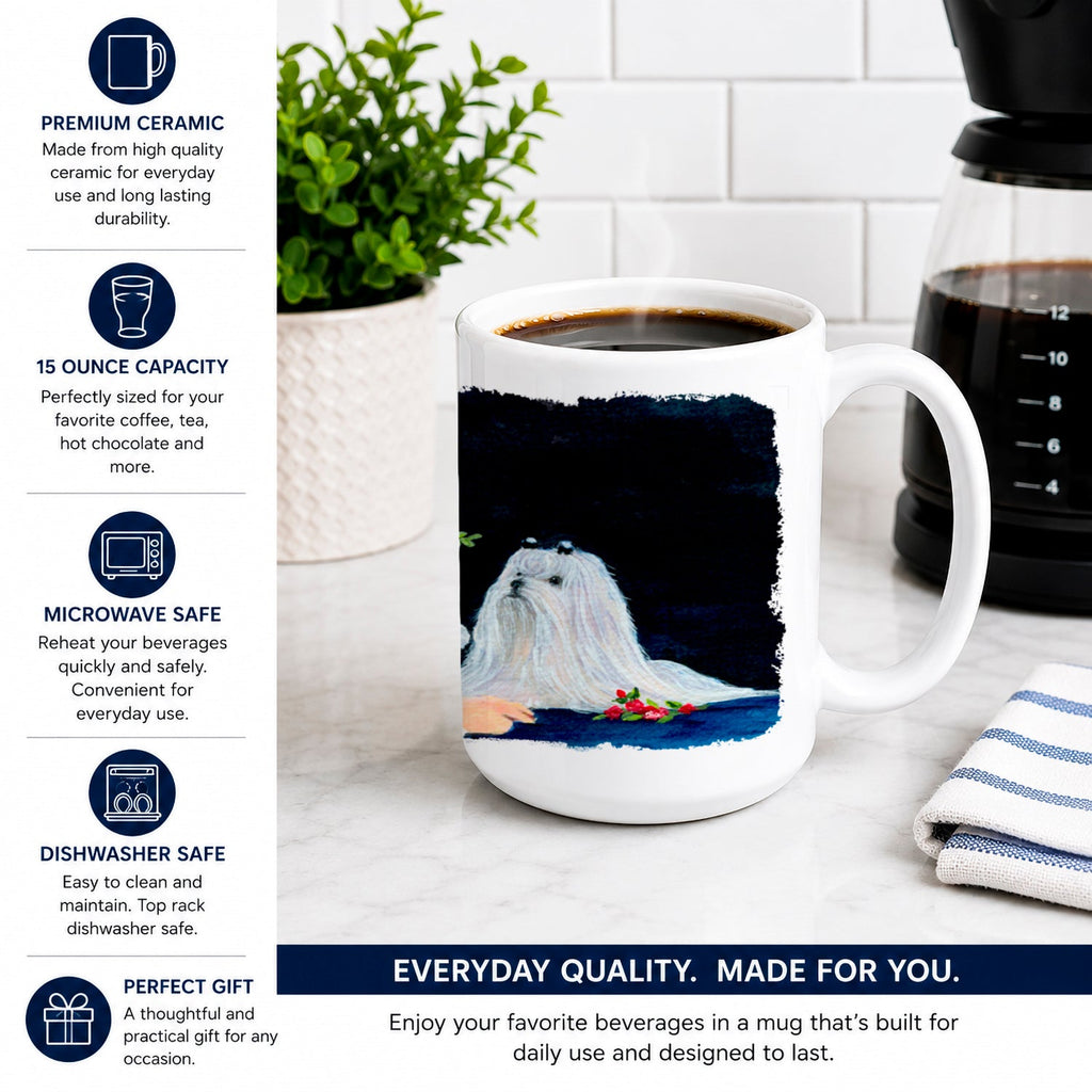 Lady with her Maltese Ceramic Coffee Mug 15 oz Decorative Large C Handle Mug Cup for Tea, Cocoa Hot Chocolate