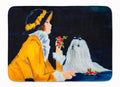 Lady with her Maltese Memory Foam Kitchen Mat Machine Washable Anti-Fatigue Cushion Comfort Bath or Kitchen Rug
