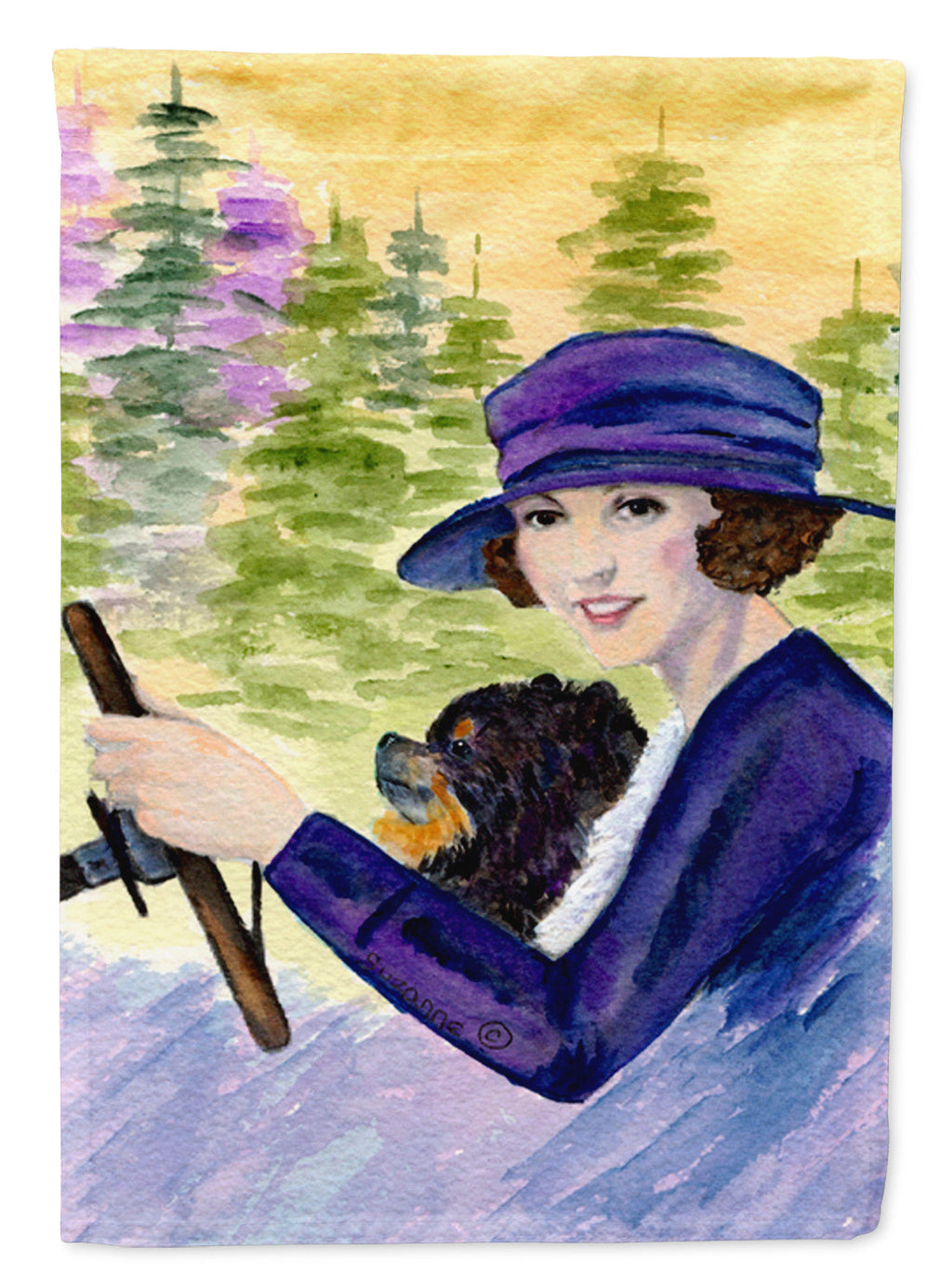 Lady driving with her Pomeranian House Flag 28x40 Porch Sleeve Pole Decorative Outside Yard Banner Artwork Wall Hanging, Polyester
