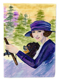 Lady driving with her Pomeranian House Flag 28x40 Porch Sleeve Pole Decorative Outside Yard Banner Artwork Wall Hanging, Polyester