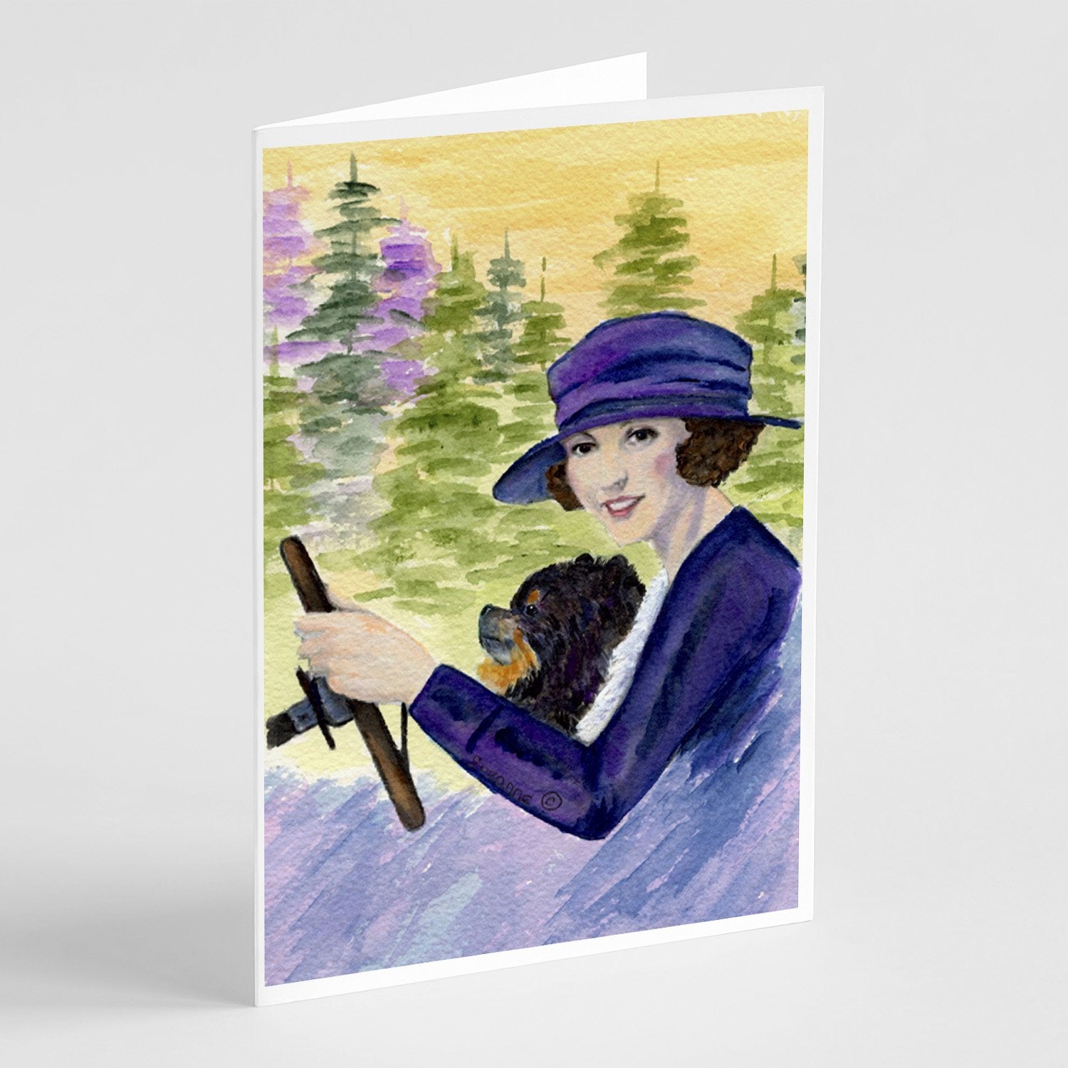 Lady driving with her Pomeranian Greeting Cards Pack of 8 Blank Cards with Envelopes Whimsical A7 Size 5x7