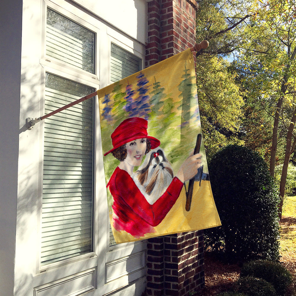 Lady driving with her Shih Tzu House Flag 28x40 Porch Sleeve Pole Decorative Outside Yard Banner Artwork Wall Hanging, Polyester