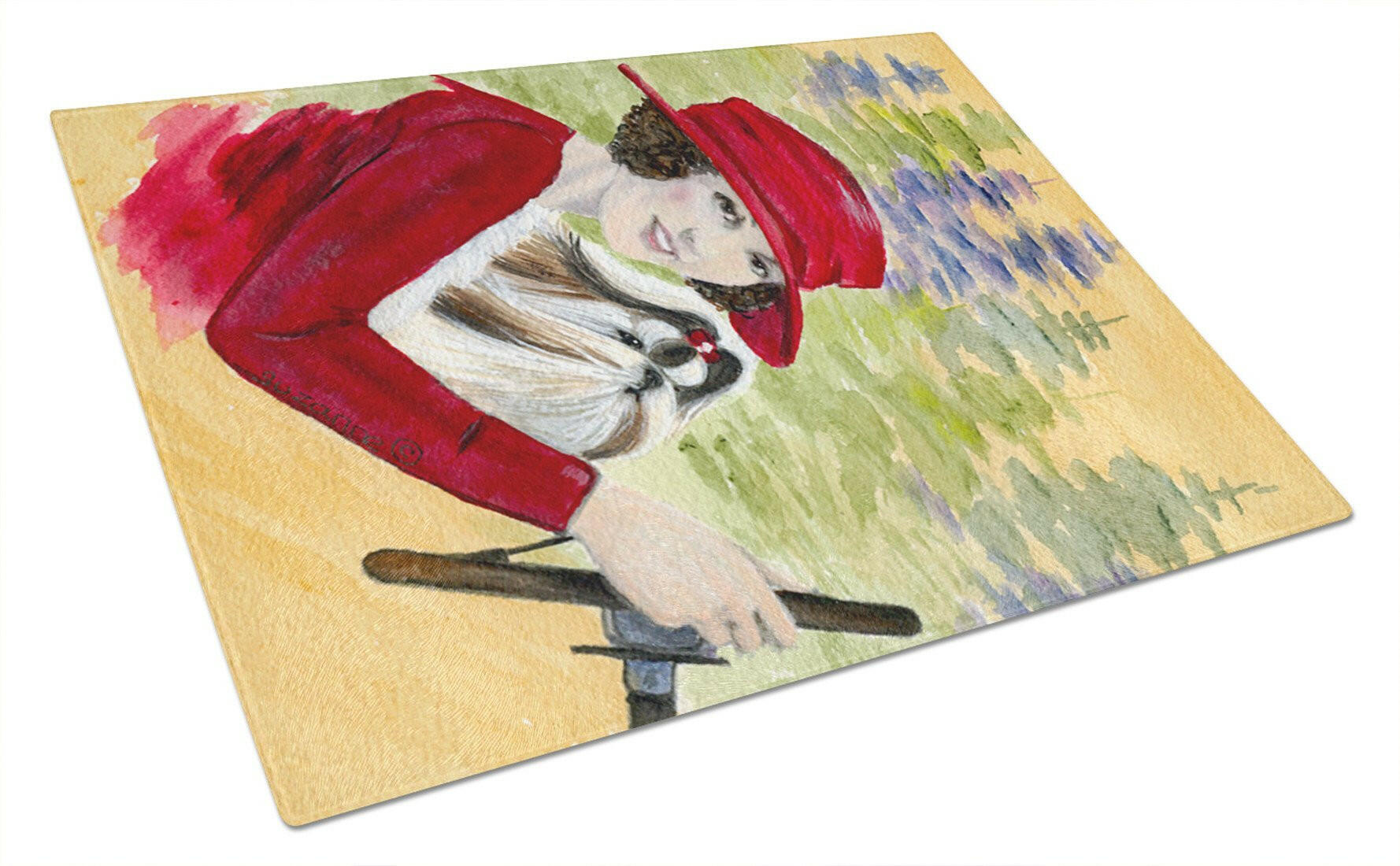Lady driving with her Shih Tzu Cutting Board Tempered Glass Kitchen Cutting Surface, Heat Resistant Chopping, Non-Slip Feet, Food Prep & Serving