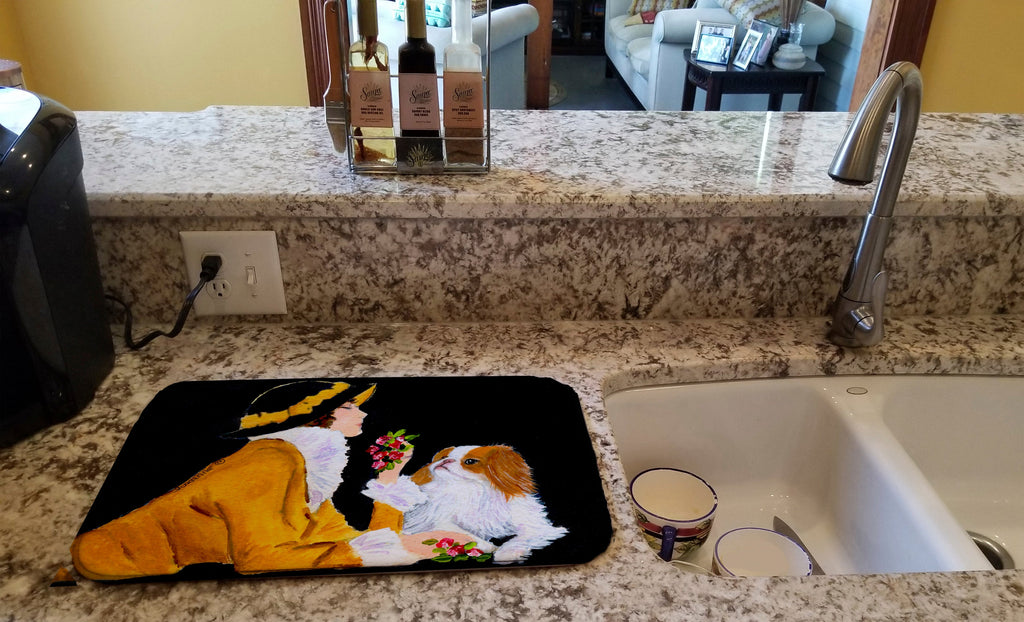Lady with her Japanese Chin Dish Drying Mat Absorbent Dish Drying Mat Pad for Kitchen Counter Dish Drainer Mat for Countertop, 14 x 21", Multicolor