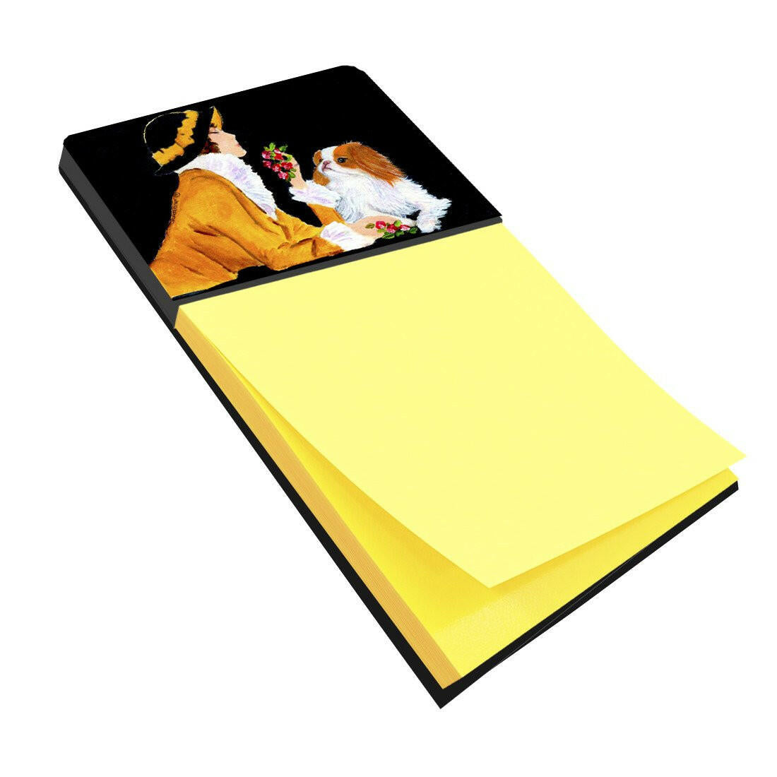 Lady with her Japanese Chin Watercolor Sticky Note Holder Refillable Dispenser Desk Accessory 3x3 Pad Gift