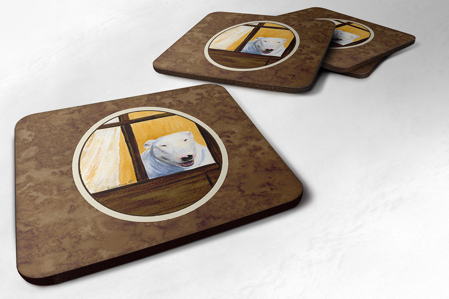 Bull Terrier Foam Coasters Set of 4 Cup Coasters for Indoor Outdoor, Tabletop Protection, Anti Slip, Mouse pad Material