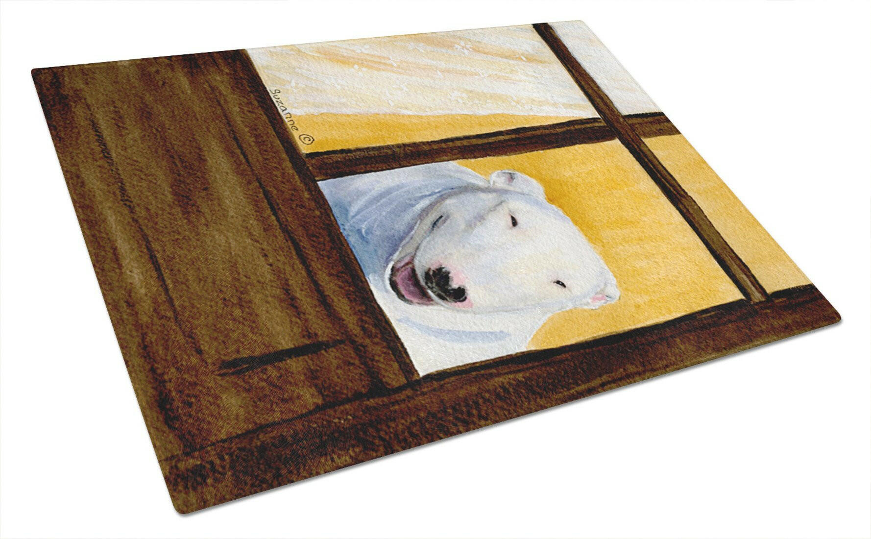 Bull Terrier Cutting Board Tempered Glass Kitchen Cutting Surface, Heat Resistant Chopping, Non-Slip Feet, Food Prep & Serving