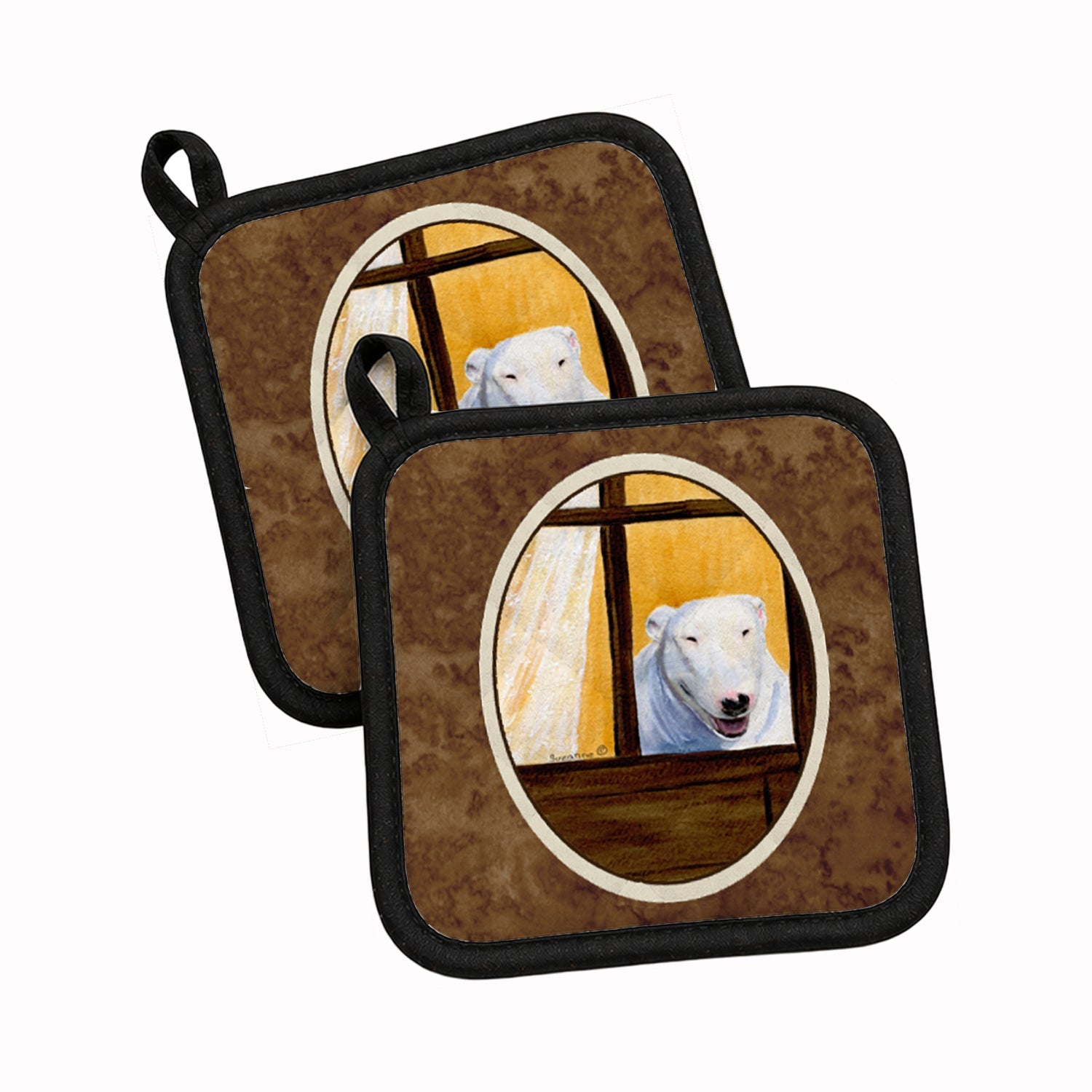 Bull Terrier Pot Holder Set of 2 Heat Resistant Quilted Hot Pads 7.5 x 7.5 Inch, Insulated Kitchen Trivets for Cooking & Baking