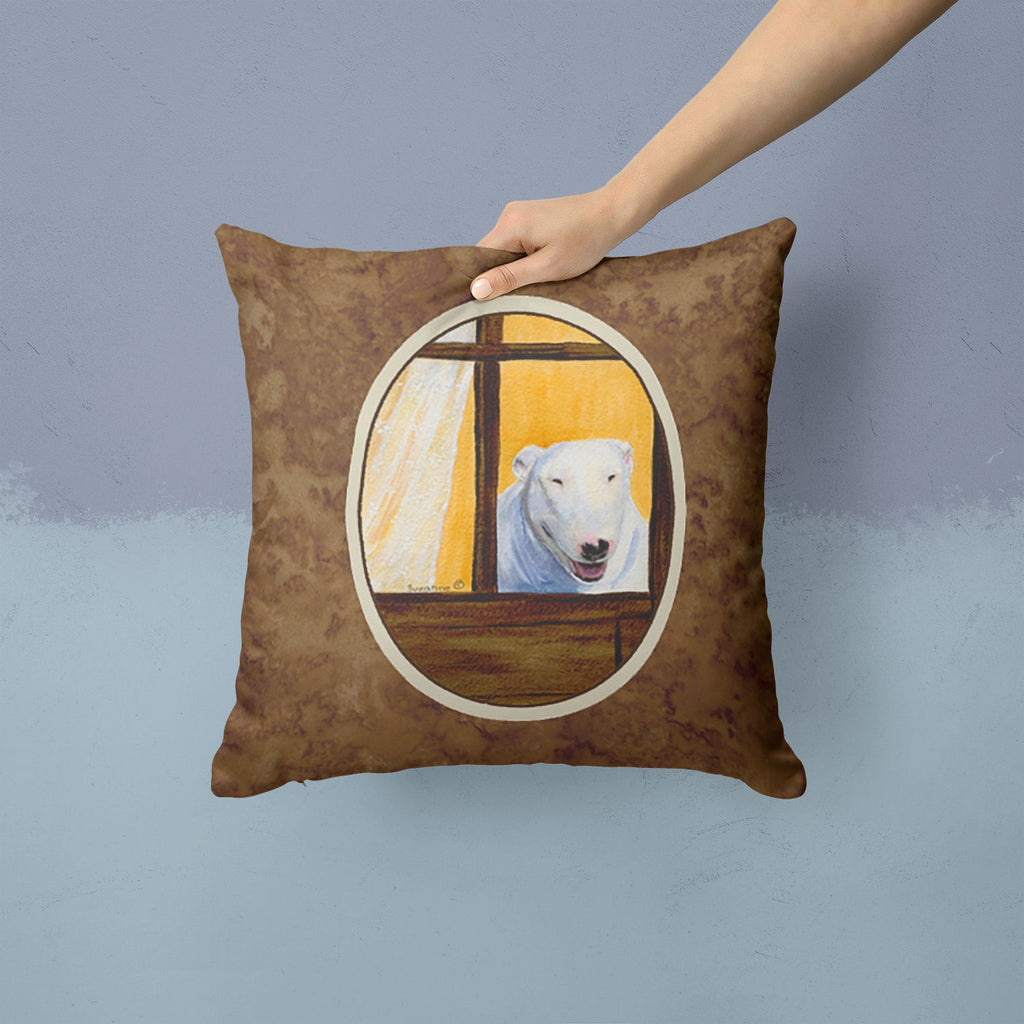 Bull Terrier Decorative Throw Pillow 14x14 Indoor Outdoor Accent Cushion, Fabric Cover with Insert for Sofa, Bed, Porch & Living Room