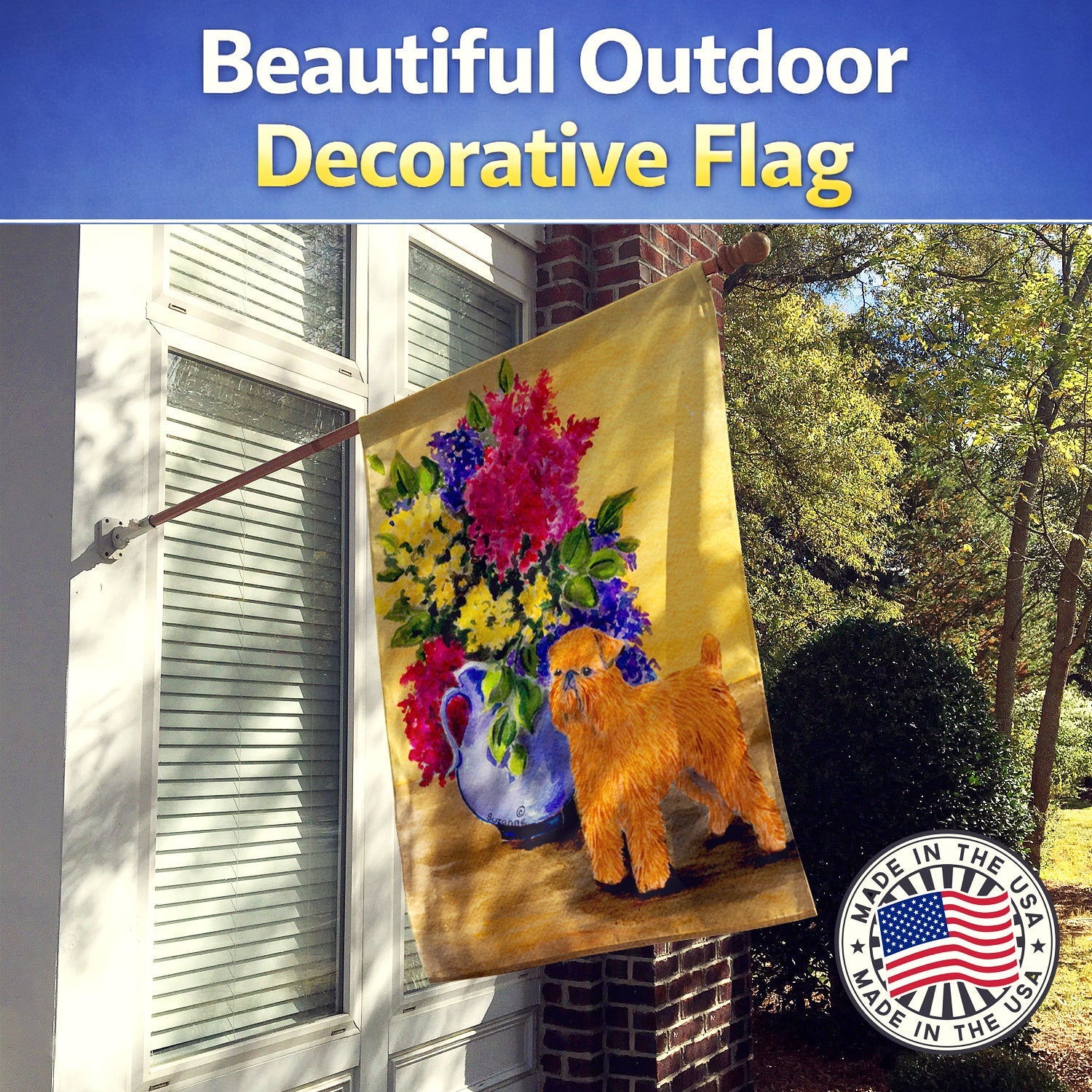 Brussels Griffon House Flag 28x40 Porch Sleeve Pole Decorative Outside Yard Banner Artwork Wall Hanging, Polyester