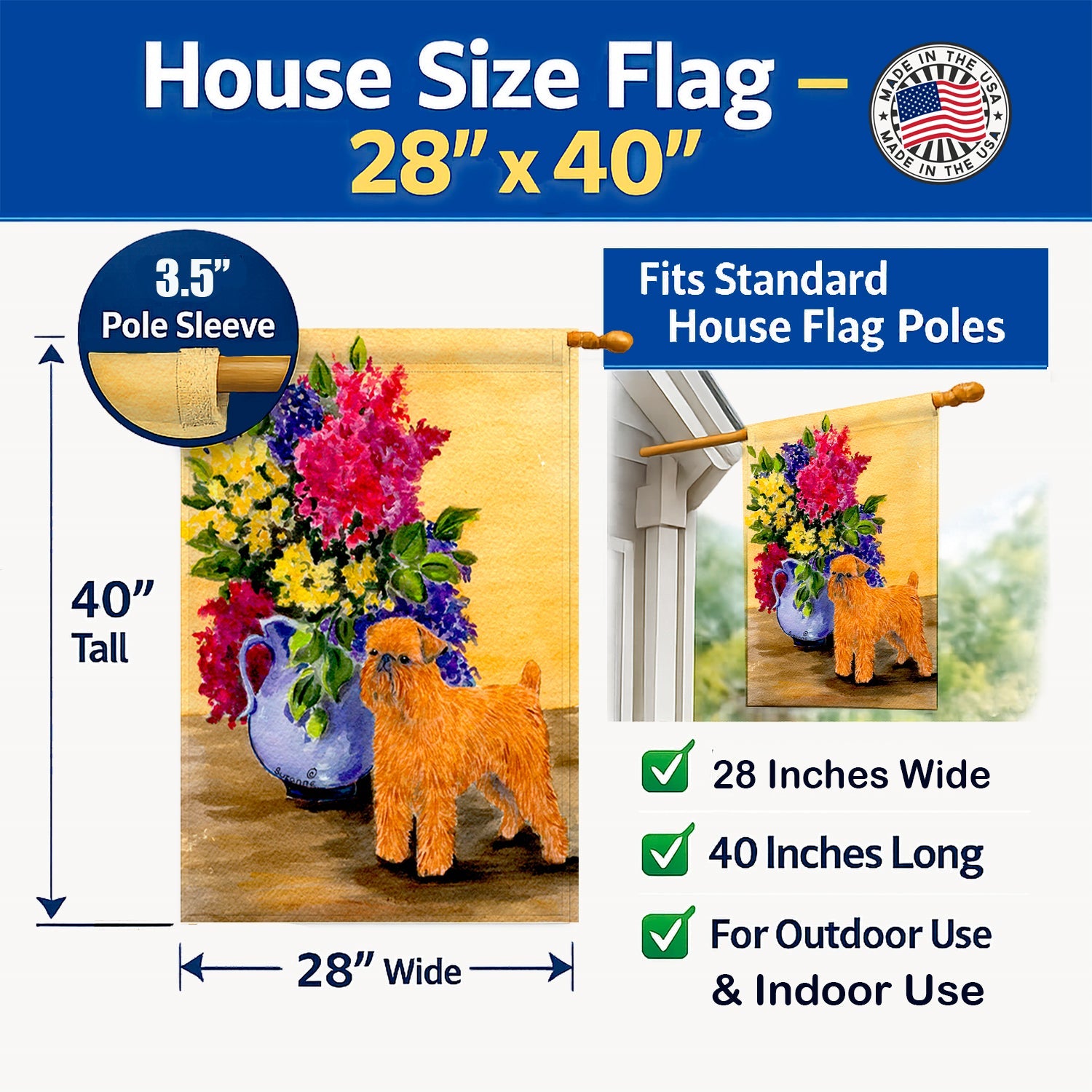 Brussels Griffon House Flag 28x40 Porch Sleeve Pole Decorative Outside Yard Banner Artwork Wall Hanging, Polyester