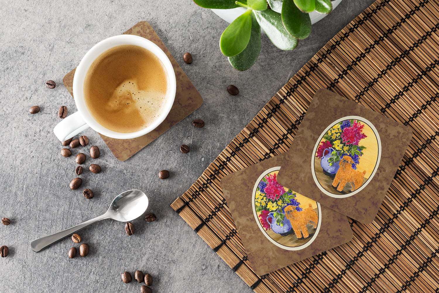 Brussels Griffon Foam Coasters Set of 4 Cup Coasters for Indoor Outdoor, Tabletop Protection, Anti Slip, Mouse pad Material