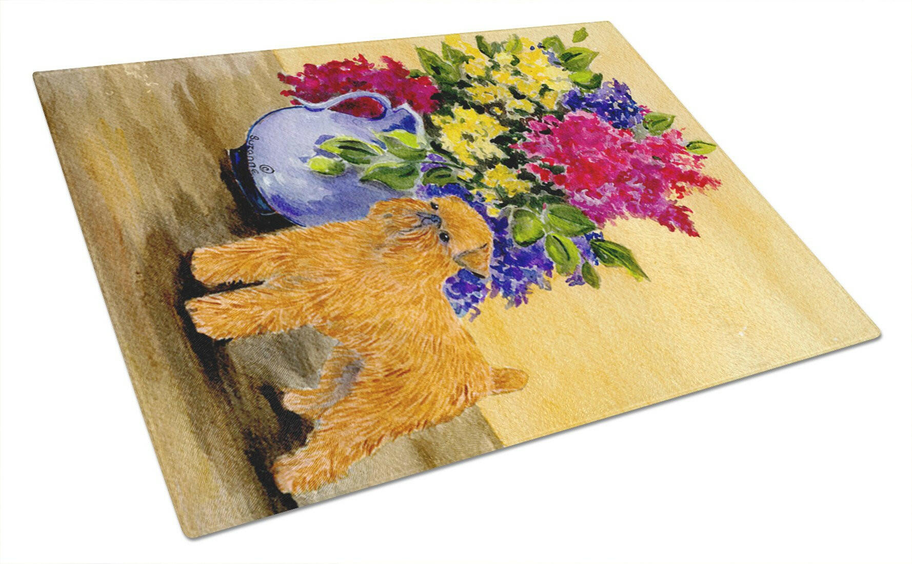 Brussels Griffon Cutting Board Tempered Glass Kitchen Cutting Surface, Heat Resistant Chopping, Non-Slip Feet, Food Prep & Serving