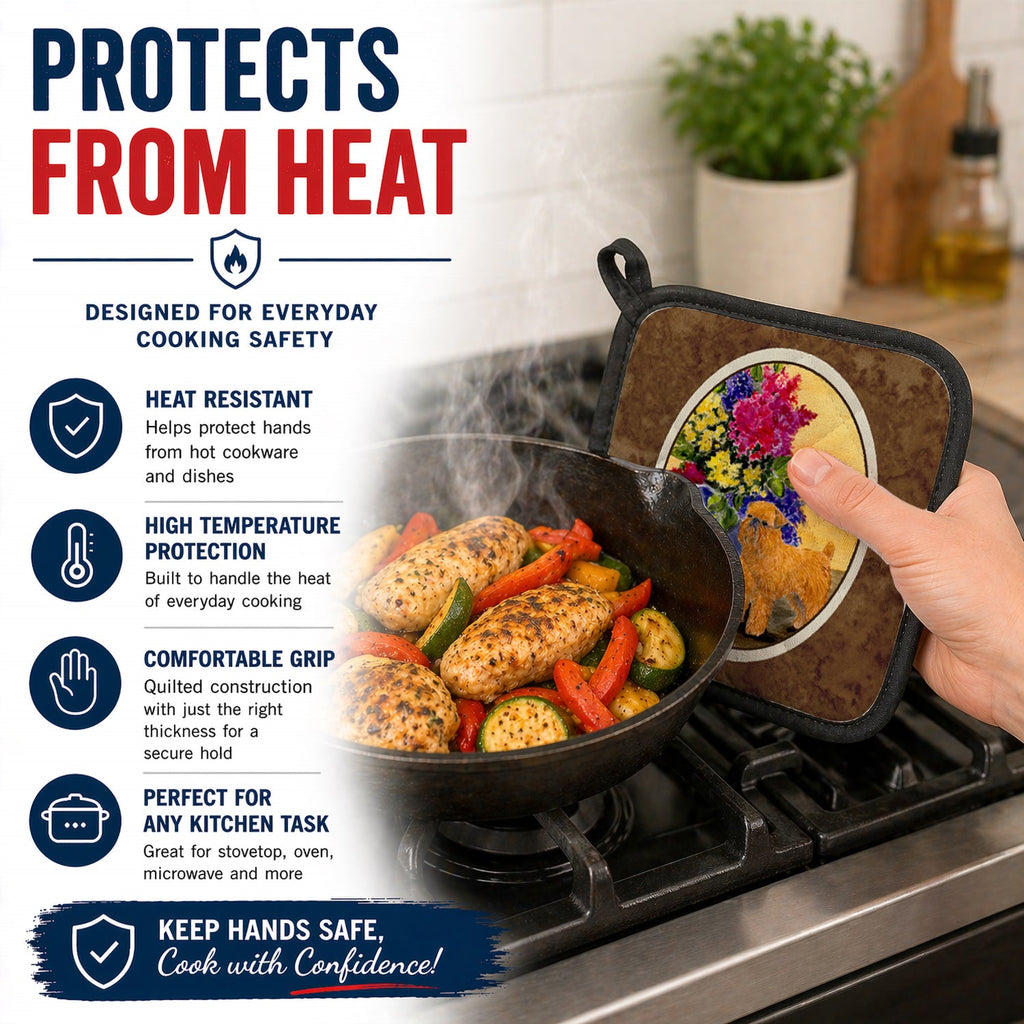 Brussels Griffon Pot Holder Set of 2 Heat Resistant Quilted Hot Pads 7.5 x 7.5 Inch, Insulated Kitchen Trivets for Cooking & Baking