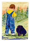 Little Boy with his  Pomeranian House Flag 28x40 Porch Sleeve Pole Decorative Outside Yard Banner Artwork Wall Hanging, Polyester