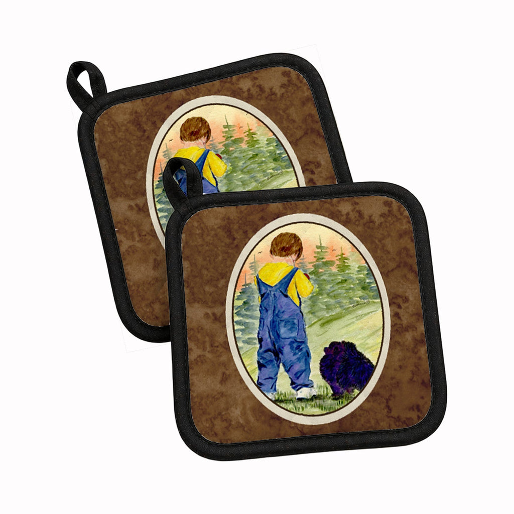 Little Boy with his  Pomeranian Pot Holder Set of 2 Heat Resistant Quilted Hot Pads 7.5 x 7.5 Inch, Insulated Kitchen Trivets for Cooking & Baking