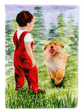 Little Boy with his  Golden Retriever House Flag 28x40 Porch Sleeve Pole Decorative Outside Yard Banner Artwork Wall Hanging, Polyester