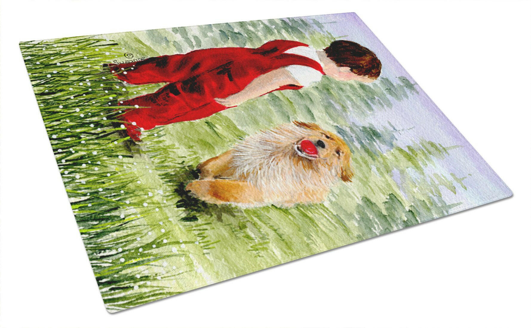 Little Boy with his  Golden Retriever Cutting Board Tempered Glass Kitchen Cutting Surface, Heat Resistant Chopping, Non-Slip Feet, Food Prep & Serving